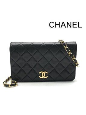 Chanel CC Logo Mini Quilted Chain Shoulder Bag Black Lambskin Leather